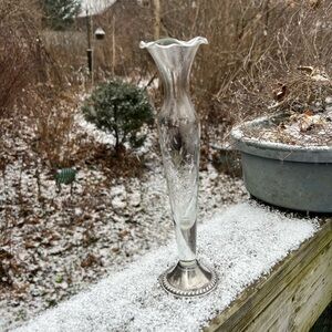 Sterling Weighted Duchin Vintage Bud Vase Fluted Top Etched Floral Crystal